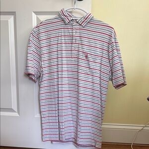 johnnie-O Red and Gray Polo Shirt Classic Striped Design